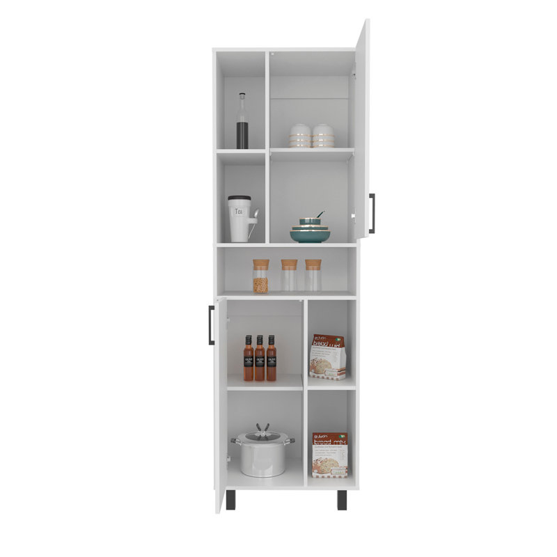 Garde-manger Bryce avec deux portes et plusieurs compartiments de rangement, blanc
