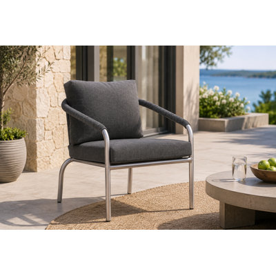Catlin Aluminum Outdoor Patio Chair with Cushions – Modern Rope-Accent Lounge Chair with Quick-Dry Mesh, Rust-Free Frame & Arrives Fully Assembled