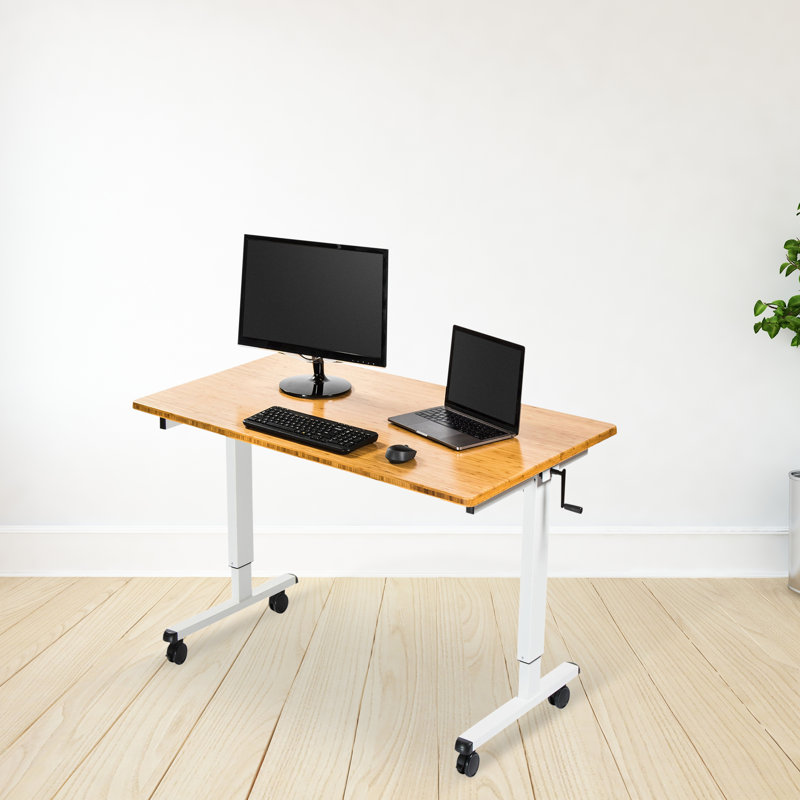 Fontclair Adjustable Metal Base Standing Desk, Natural Walnut/Charcoal, 32.5" H x 47.25" W x 29.5" D