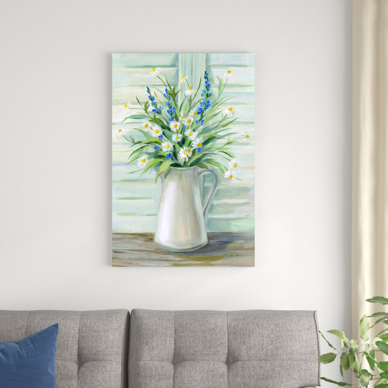 «Cottage Windowsill» par Silvia Vassileva - peinture sur toile tendue, H 36 po x l 24 po x P 1,25 po