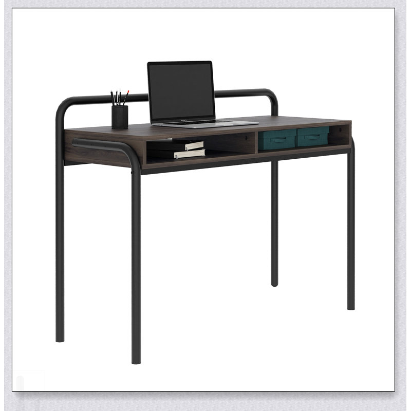 Bureau d'écriture moderne classique avec finition noyer et tablettes de rangement ouvertes Techni Mobile