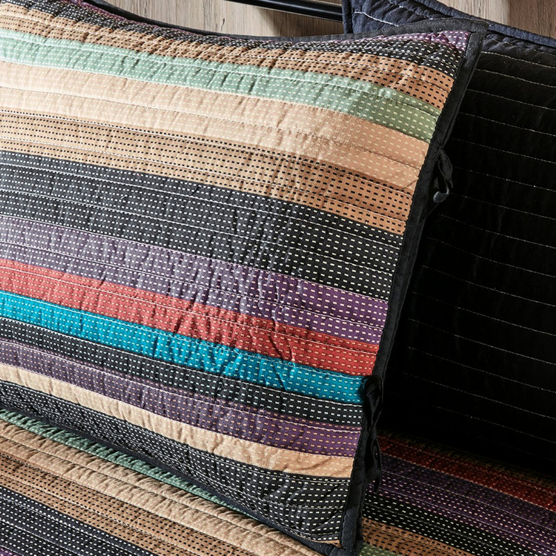 Housse de lit de jour 6 pièces, réversible à rayures multicolores, taille matelas simple, comprend la housse, 3 taies d'oreiller, un coussin décoratif, lavable à la machine, motif à rayures, taille adaptée.