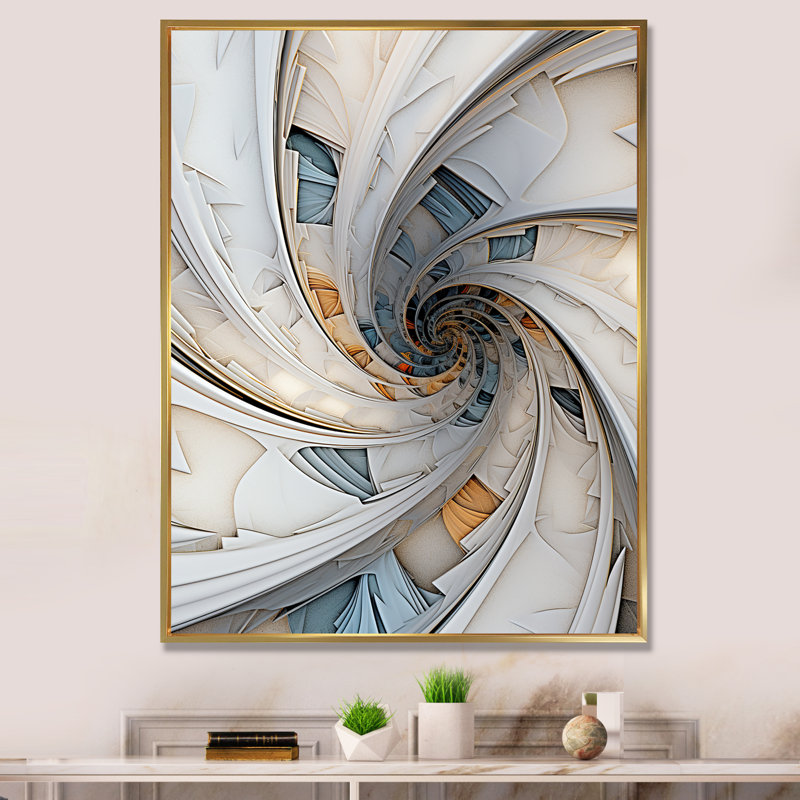 Spiral Abundance In Light Blue I - Fractals, reproduction d'art sur toile, H 32 po x l 24 po x P 1 po, Cadre flottant doré