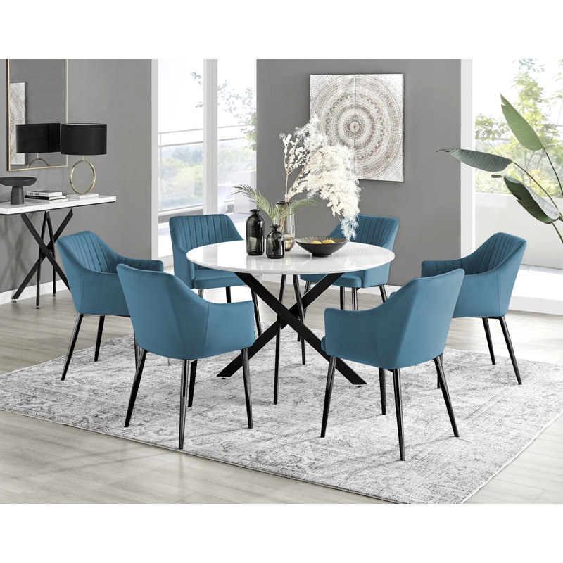 Aashif 6 - Person Dining Set, Blue/Black