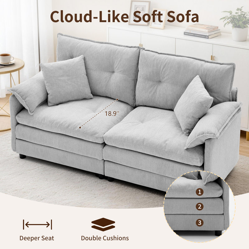  KORSER Loveseat Sofa with Deep Seat Cloud Couch with 2 Pillows , Chenille 2-Seater Sofa Small Couch for Living Room, Assembly Required