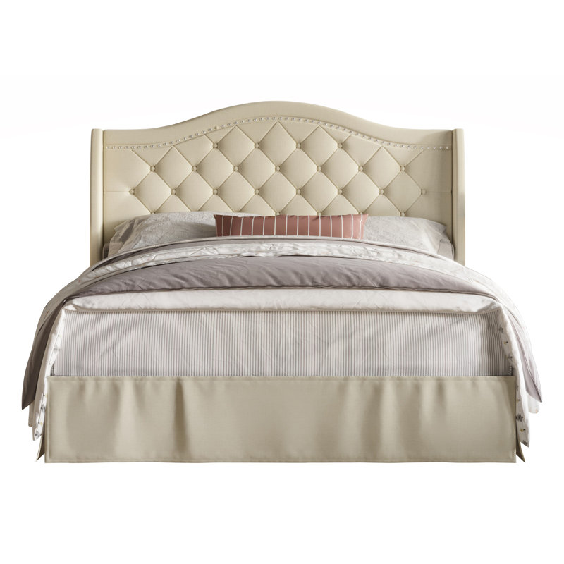 Lit plateforme tapissier Belles, Beige, Très grand lit