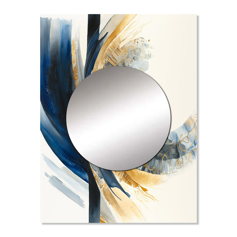 Blue And Gold Swirl Abstract IV - Abstract Spirals Large Mirror, Modern Unique Wall Mirror Decor, Printed Metal Art