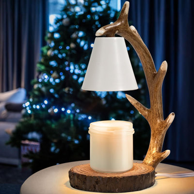 Candle Lamps,Candle Warmer Lamp with Timer Dimmer for New Home Bedroom Decoration Handcrafted with Resin Reindeer Antler Design Desktop lamp, Hand-Painted Night Desk lamp Creative Birthday Gifts, Brown Antler