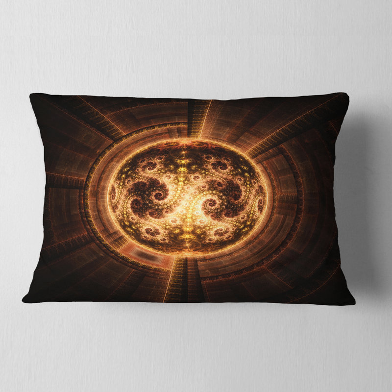 Fleur fractale brillante arrondie - coussin imprimé abstrait, Orange / Brun