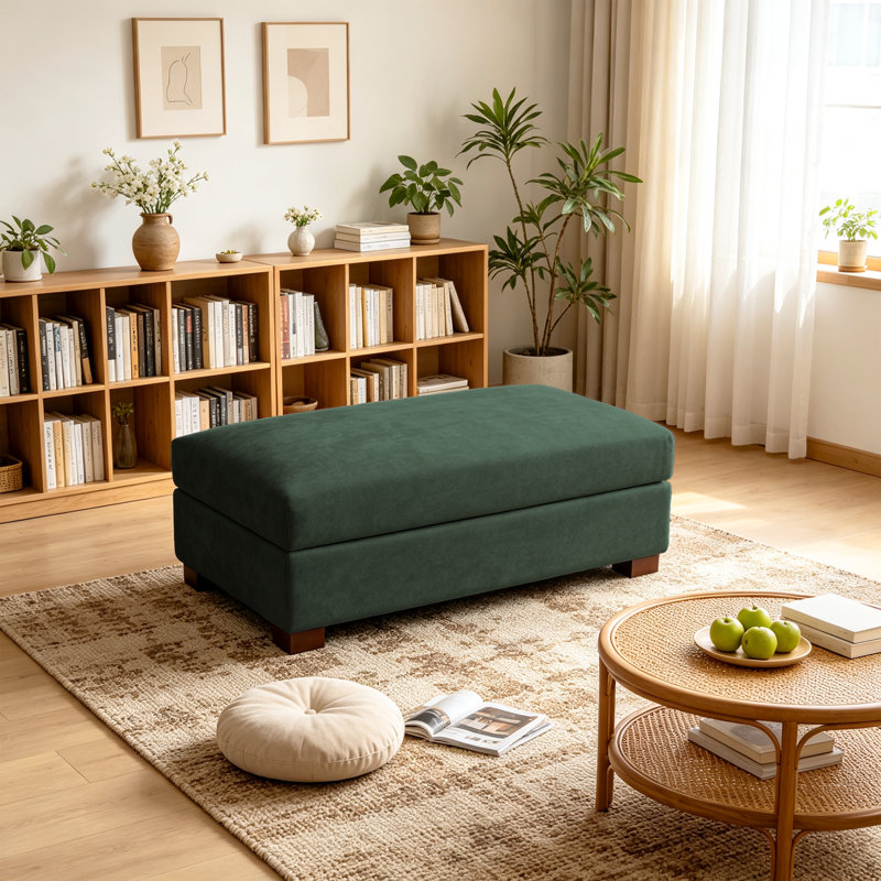 Repose-pieds rembourré rectangulaire en chenille vert, pièce modulaire simple pour canapé modulaire, Vert, Chenille