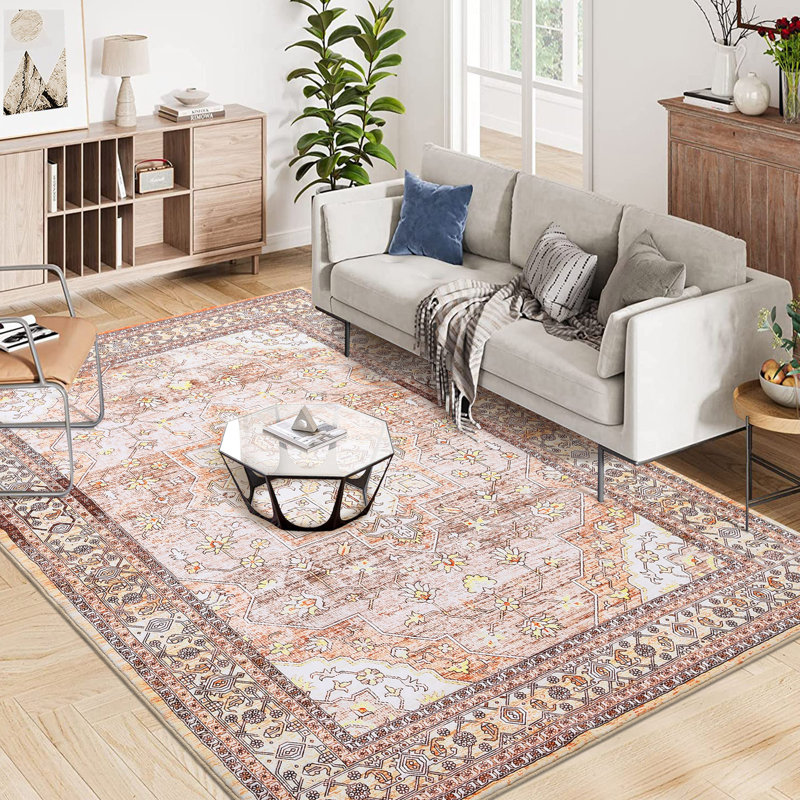 Machine Washable Area Rug Non Slip Rug Retro Rugs Vintage Foldable Stain Resistant Carpet for Bedroom Living Room Guest Room Nursery Home Office