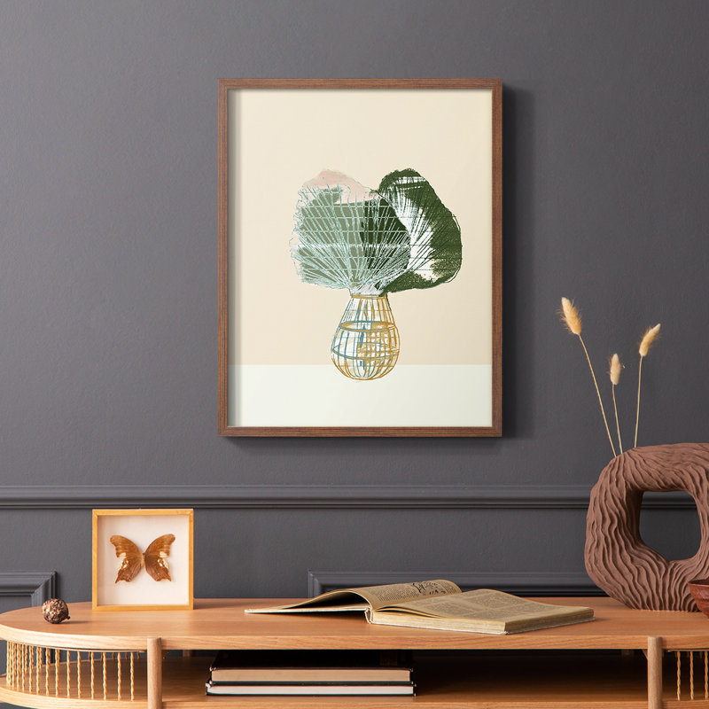 Reproduction encadrée de feuille tropicale tissée II - bois massif, Brun, H 28 po x l 22 po