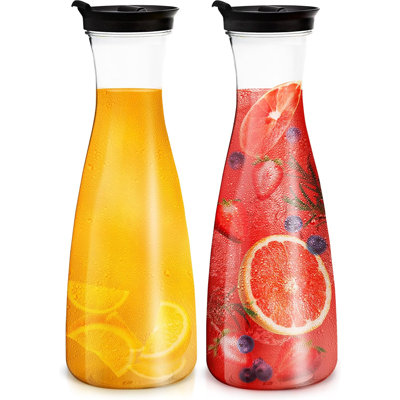 Umien 50 Oz Water Carafe with Flip Top Lid set of 2 | BPA Free Clear Plastic Carafe Pitcher