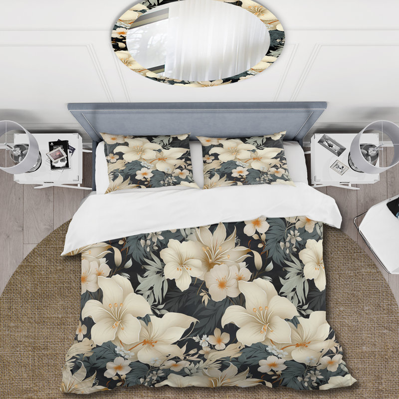 Neutral Mirage Tropical Pattern - Ensemble de housse de couette tropical, Housse de couette simple + 1 taie décorative stan