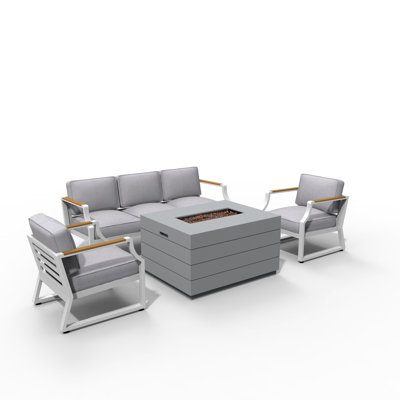 Ensemble de conversation en osier / rotin pour 5 personnes avec coussins Redding