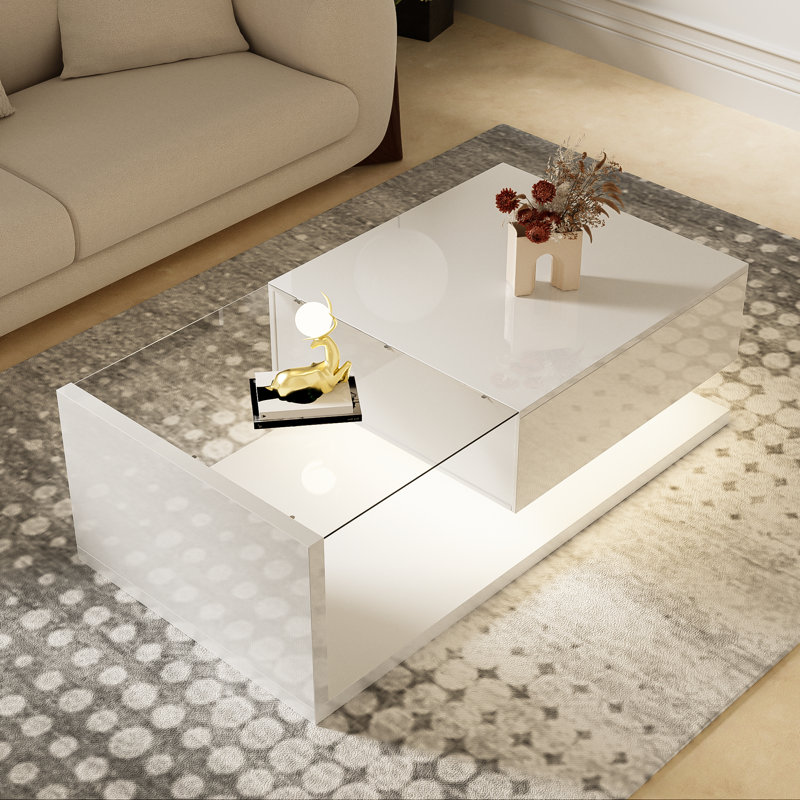 Camecia Pedestal Coffee Table with Storage, White, White