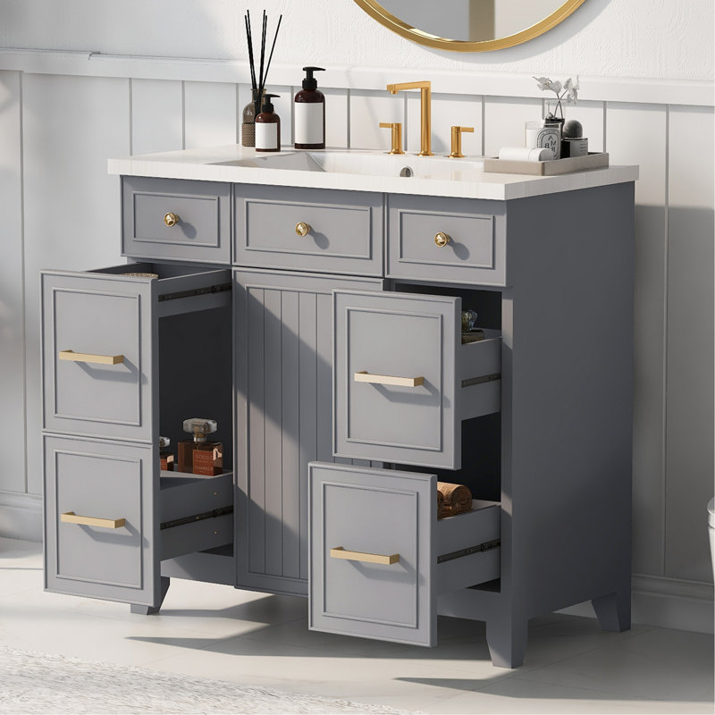 Ensemble de meuble-lavabo de salle de bain avec comptoir de lavabo, lavabo simple, meuble-lavabo avec porte à fermeture douce et tiroir