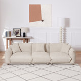 110" Camel Lambswool Sherpa 4-Seat Sofa, Modular Design with 3 Pillows