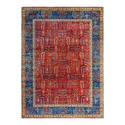 Tapis unique noué à la main Tribal - rouge, 8 pi 11 po x 12 pi 0 po Tribal