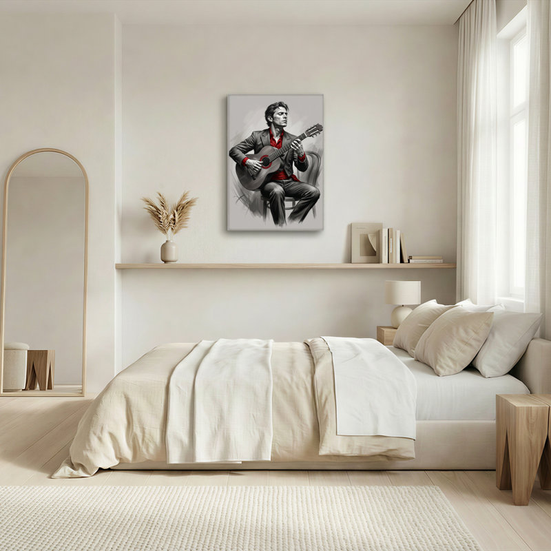 Ensemble de 1 tableau sur toile représentant un guitariste, H 40 po x l 28 po, Toile tendue