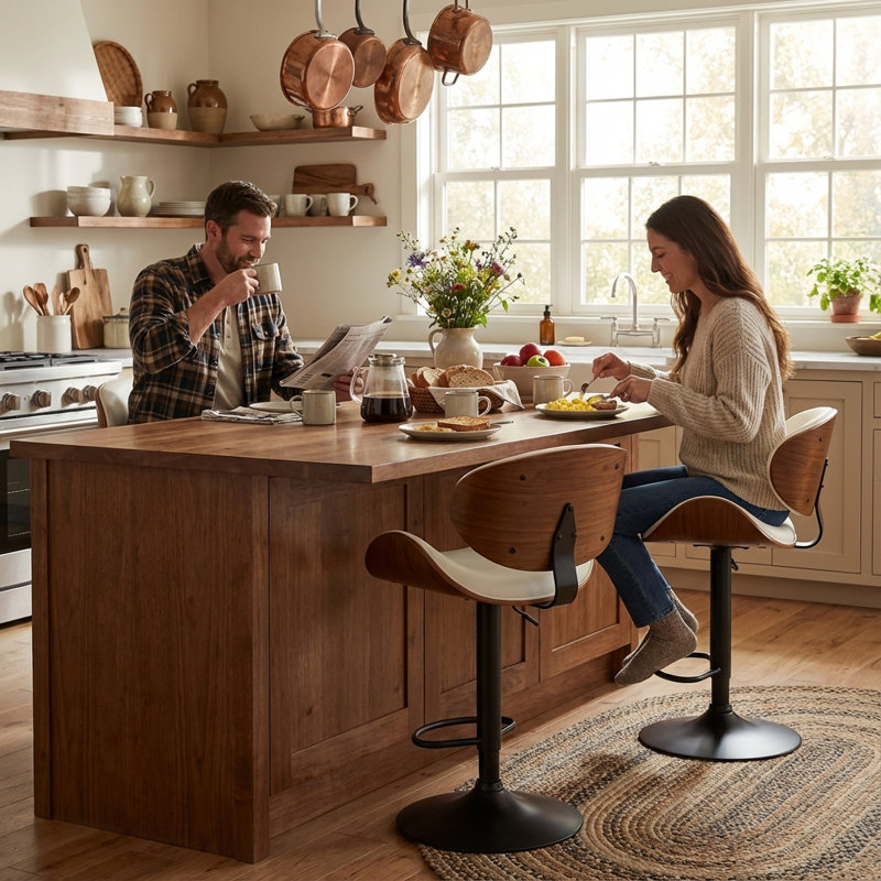 Modern Upholstered Swivel 24”H Barstool, Adjustable Height Counter Stool with Bentwood, Faux Leather Upholstered Bar Stool with Metal Frame