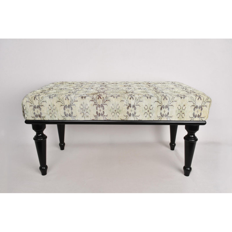Cotton Upholstered Bench, Black, 45cm H x 90cm W x 45cm D