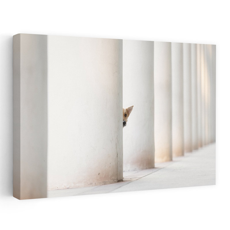 Peeking Puppy Elegant Minimalist Modern Dog Architecture Portrait Wall Art Print, 30.48cm H x 45.72cm W