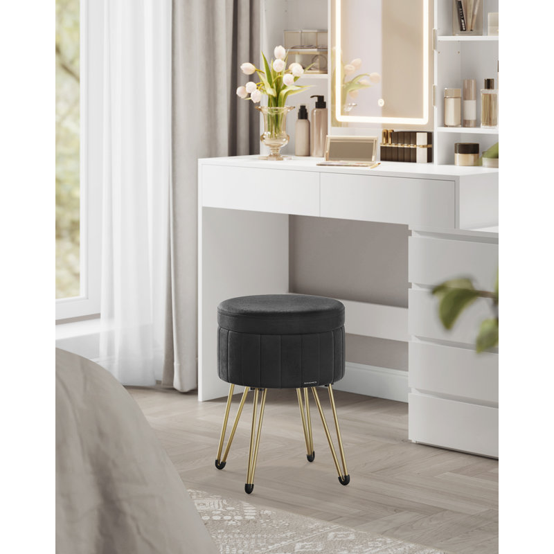 Alliber 32cm Wide Round Solid Colour Footstool Ottoman with Storage, Black