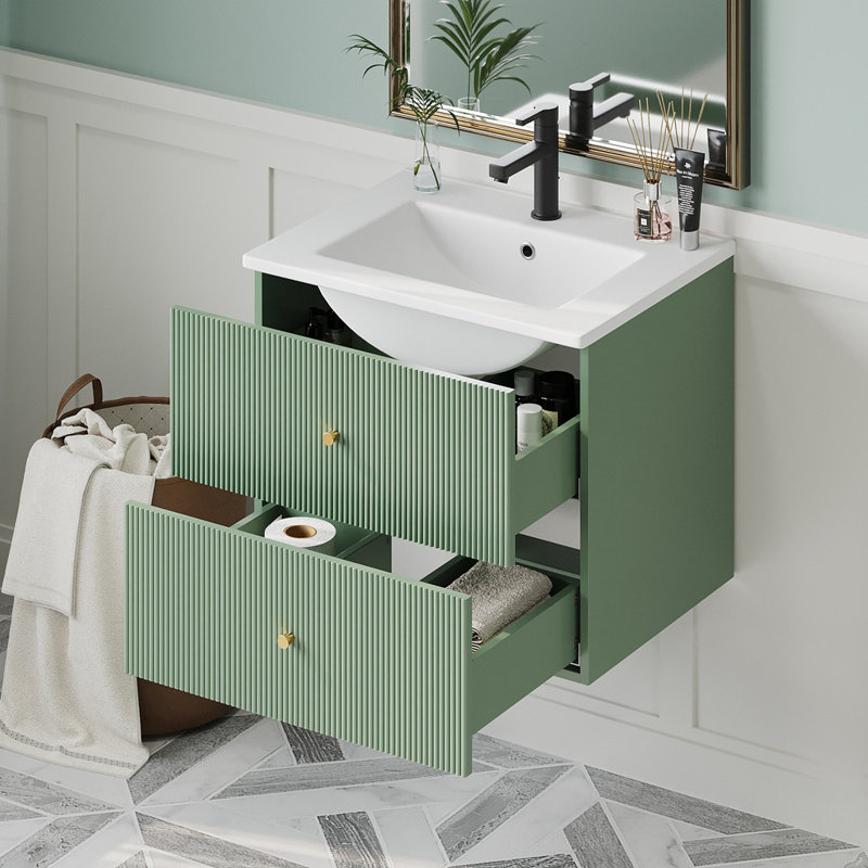 Wall Mounted Bathroom Vanity with 2 Drawers, Green