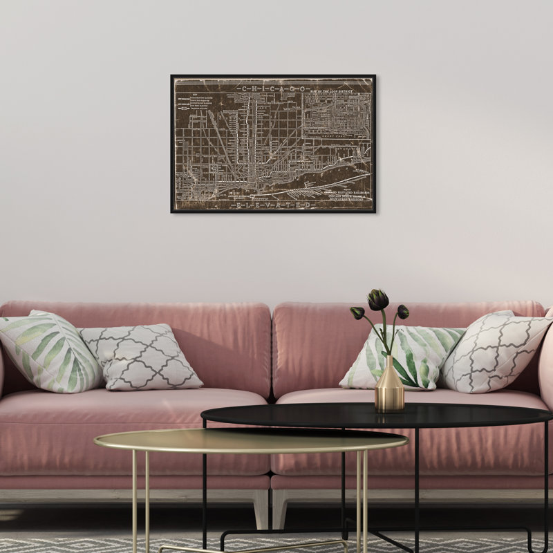 " Chicago Railroad Map Leather ", Black Framed, 15" H x 10" W