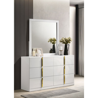 Commode de chambre à 6 tiroirs avec miroir Ines