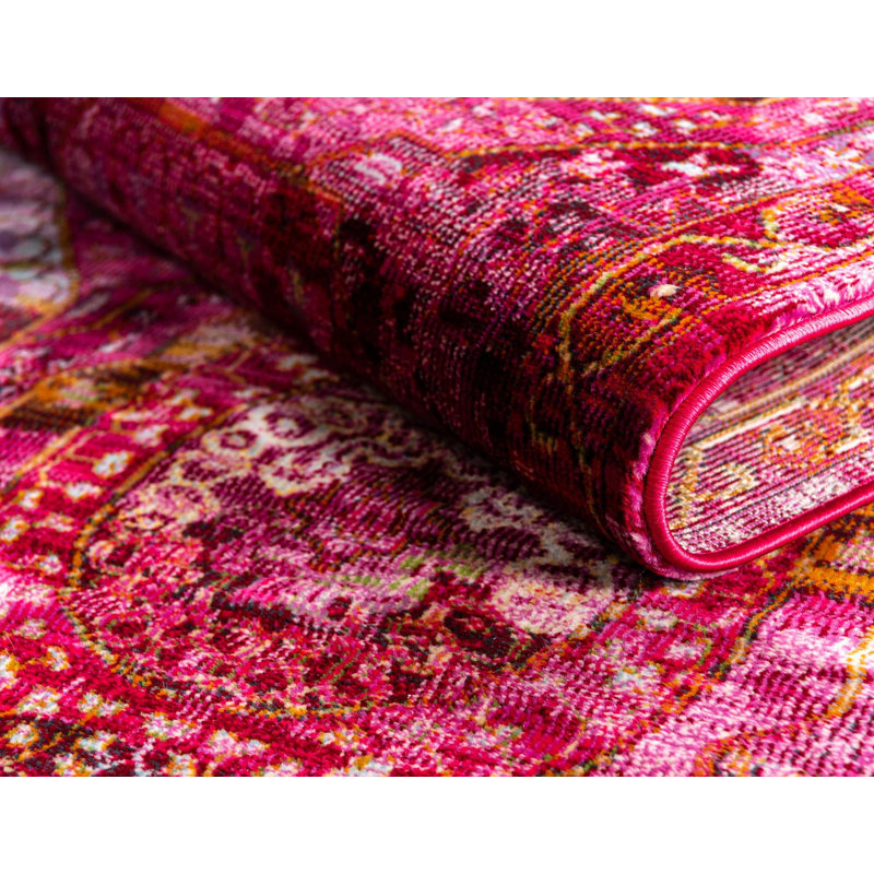 Tapis contemporain Mulvihill couleur magenta, Rectangle 7 pi x 10 pi