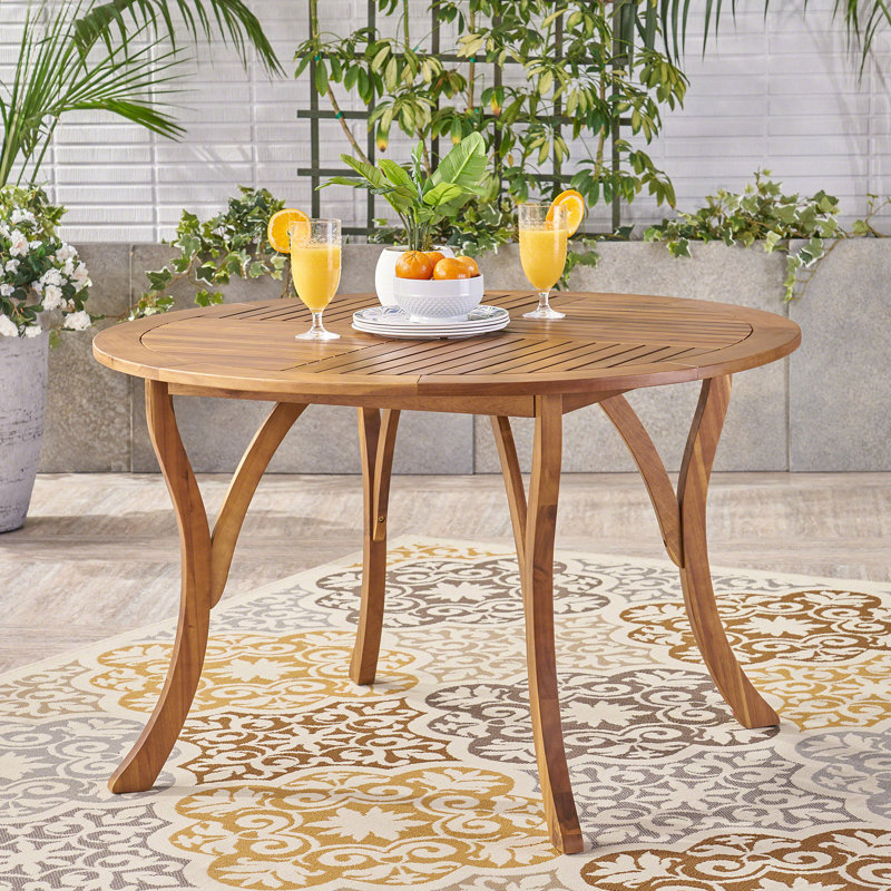 Table de salle à manger 47,25 po ronde en bois d'acacia avec finition en teck, table de patio à lattes résistante aux intempéries pour une utilisation intérieure et extérieure