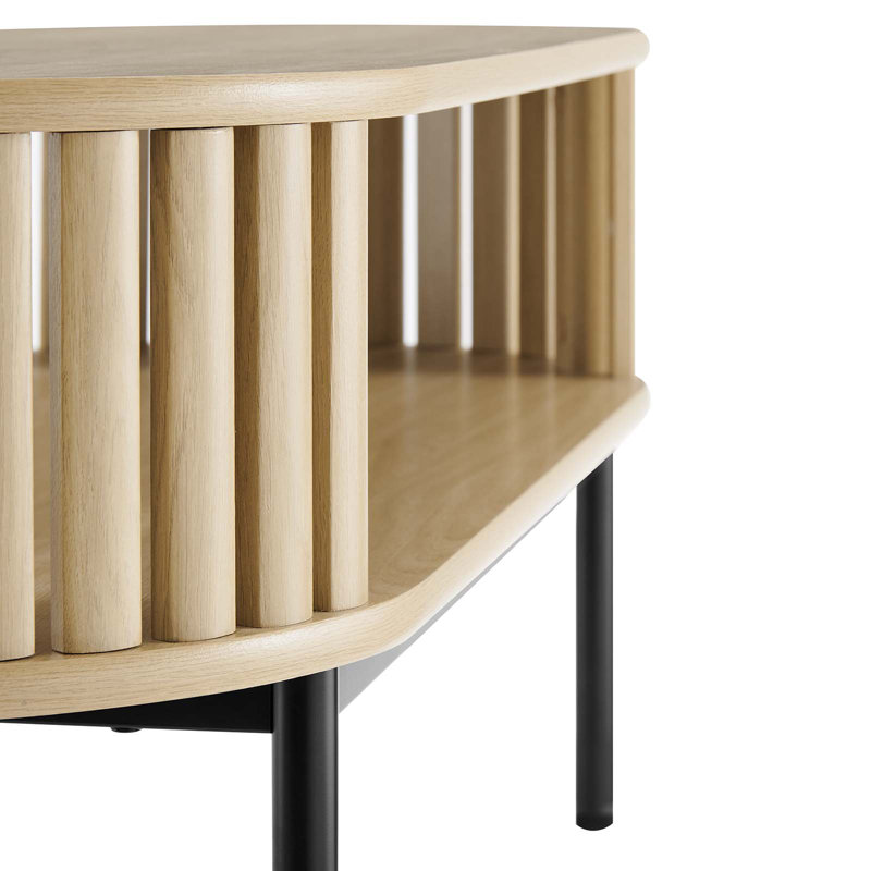 Oak Oval Wood Coffee Table with Black Metal Legs
