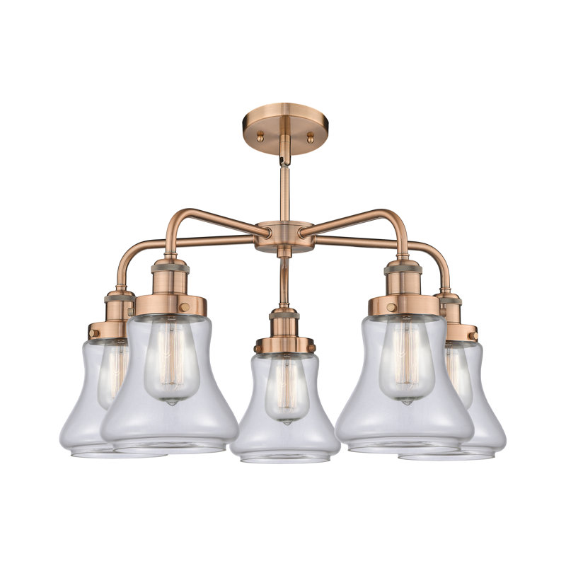Lustre suspendu 5 lumières 24 po Bhanupriya, Transparent, Cuivre antique
