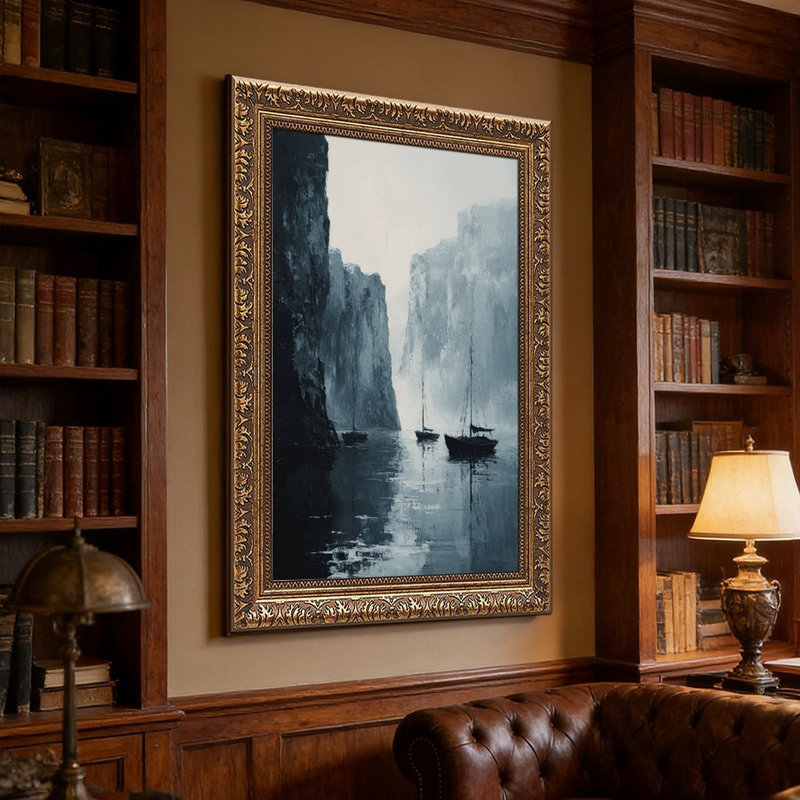 Voiliers à la dérive à travers Misty Canyon Waterscape Art Print, L 16 po x l 24 po