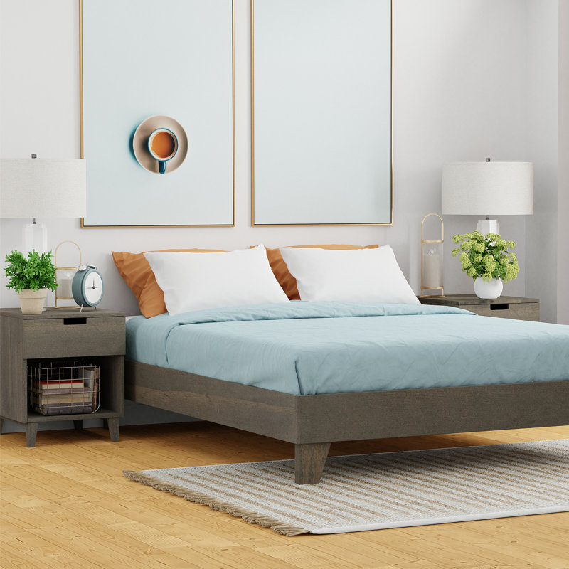 Lit plateforme en bois massif Dedrie, Simple TG, Gris