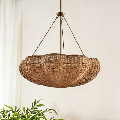 6-Light Natural Wicker Drum Chandelier
