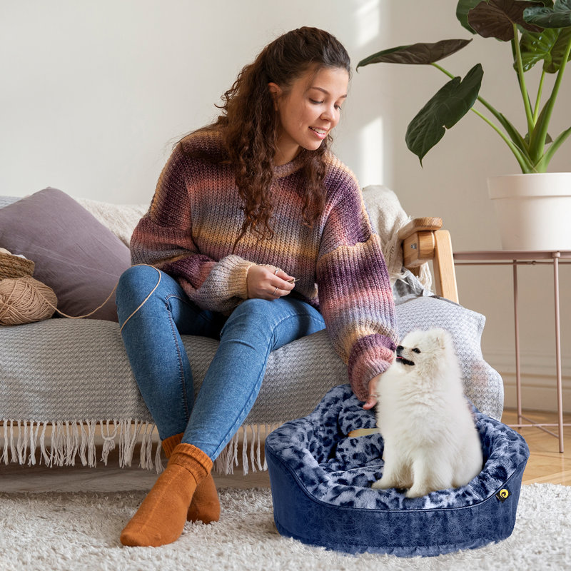 Navy Leopard Faux Fur Orthopedic Small Pet Bed