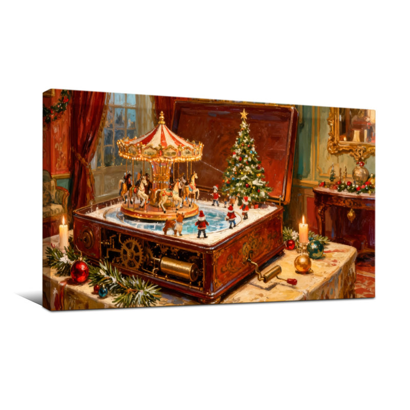 Scène de boîte à musique Christmas Christmas Carousel, H 16 po x l 32 po