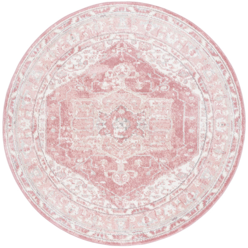 Lowrey Ivory Gray/Pink Rug, Round 6'7"