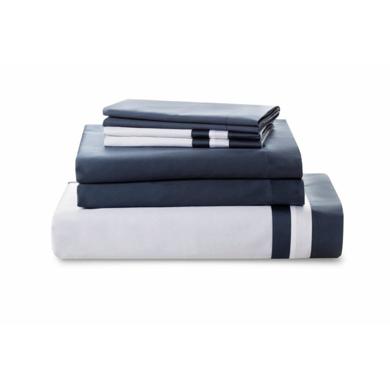 Vilanova European Bed Linen Sateen Sheet Set, Hale Navy, Queen Sheet Set + 2 Pillowcases