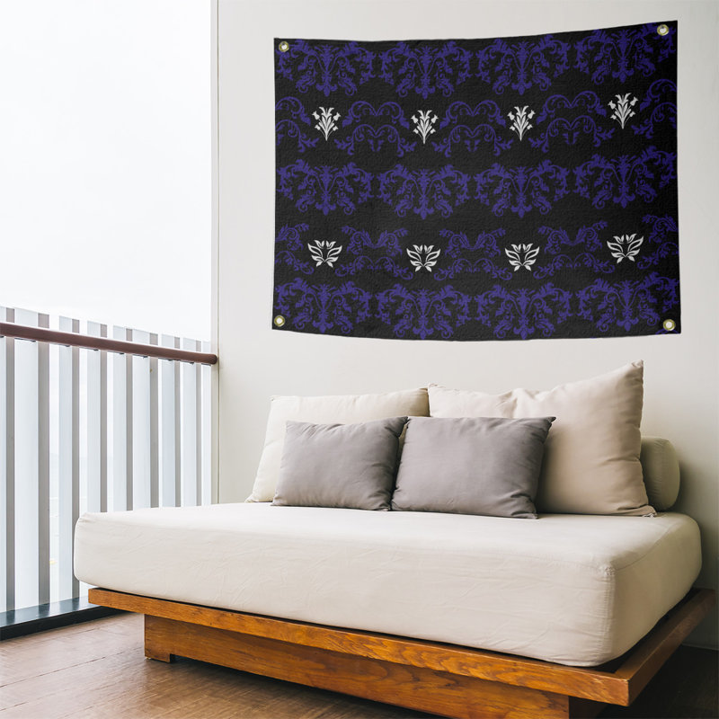 Tapisserie baroque polyester polyester Baltimore, H 50 po x l 59 po, Noir / mauve / blanc