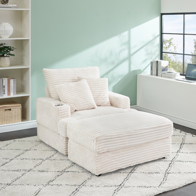 39-inch Spring upholstered armchair and Ottoman set - comfortable single sofa, White