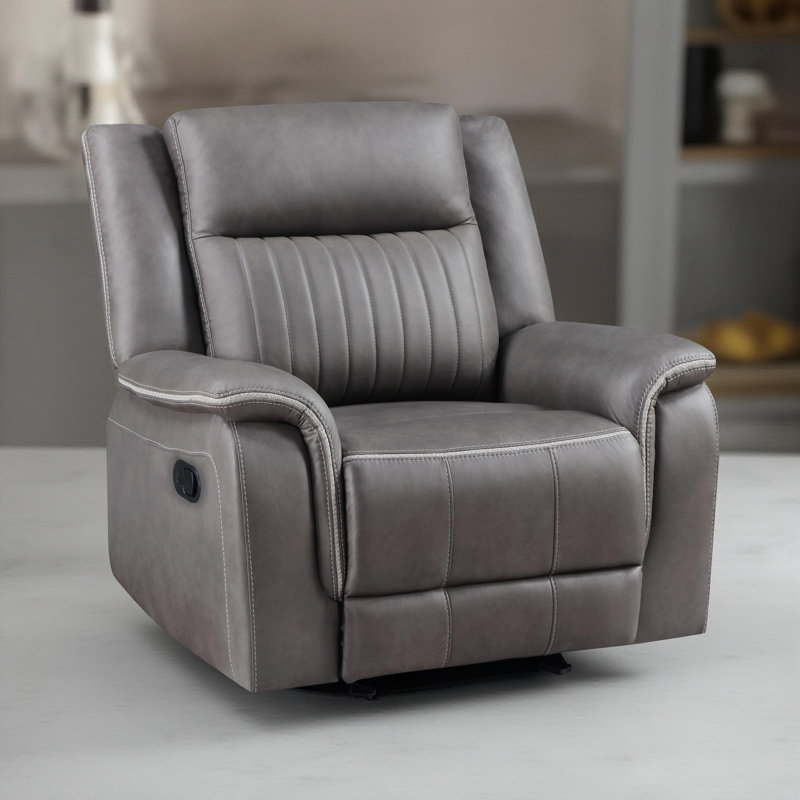 Viann Manual Glider Recliner Chair, Tufted Grey Polyester, Pillow Top