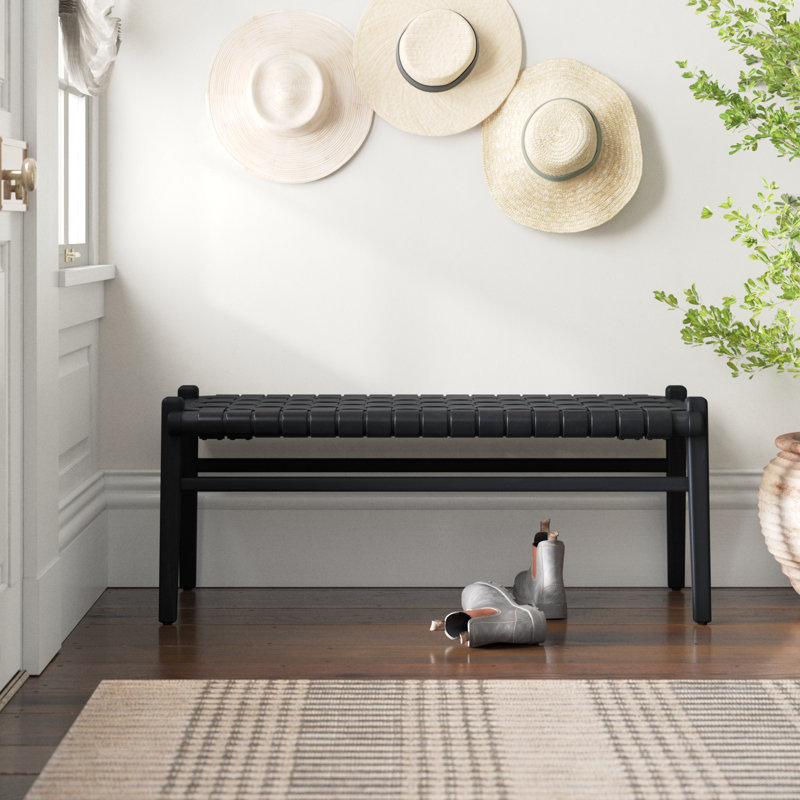 Genuine Leather Upholstered Bench, Black