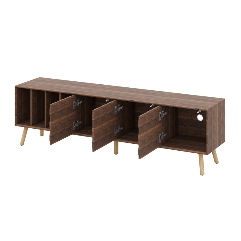Meuble télé Mid-Century moderne, centre de divertissement avec 5 pieds en bois massif