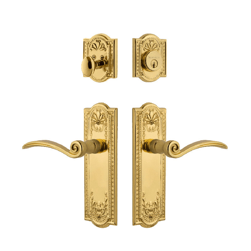 Nostalgic Warehouse Meadows Entry Set with Swan Lever, Unlacquered Brass, 2.75