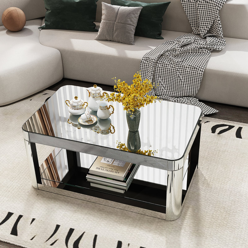 Table basse, table de centre rectangulaire avec plateau en verre pour le salon