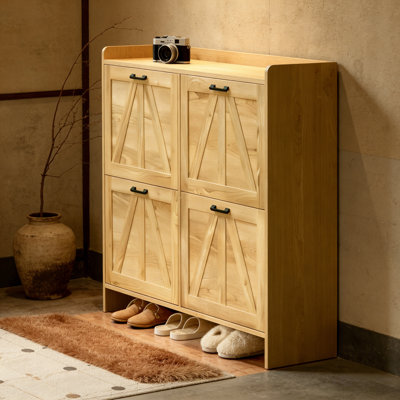 Armoire à chaussures 4 portes en chêne clair
